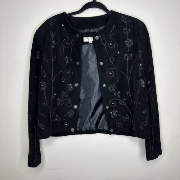 Vintage Embroidered Grunge Preppy Boho Chic Floral Genuine Leather Jacket Small - Picture 2 of 16